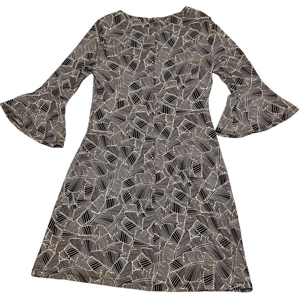 Tommy Hilfiger Womens 6 Black White Palm Leaf Botanical Bell Sleeve Shift Dress - Picture 15 of 16